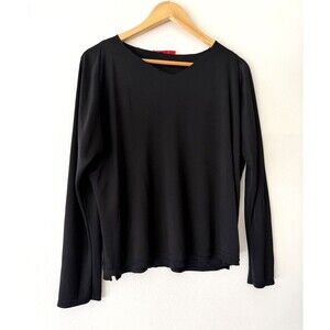 Shamask 100% Silk Top Womens 2 Large Black Long Sleeve Pullover Lined Blouse